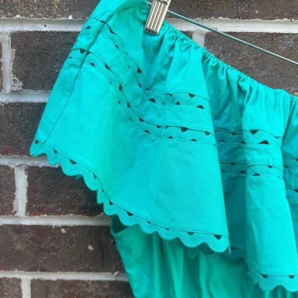 Antik Batik Aqua One Shoulder Maxi Dress Tiered Ruffle Cotton Resort Wear S - Picture 1 of 7